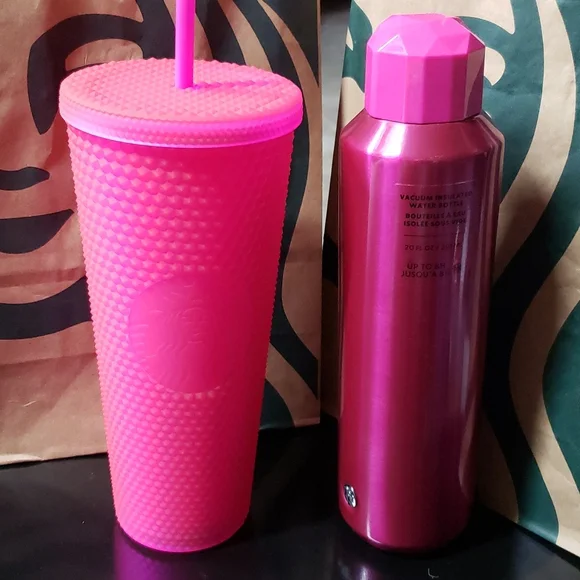 Starbucks | Dining | Nwt Starbucks Set Of 2 Hot Pink 24 Oz Studded 